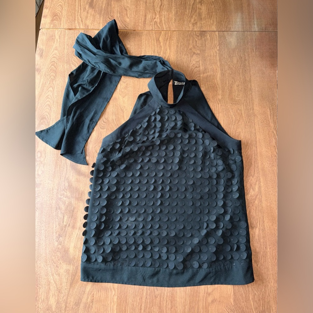 New York & Company Black Textured Halter Top